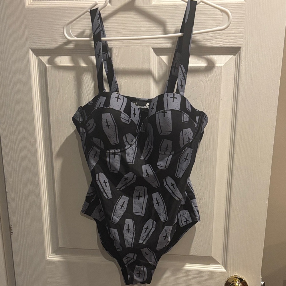 Sourpuss Black and Gray Coffin bathing suit - Picture 1 of 4